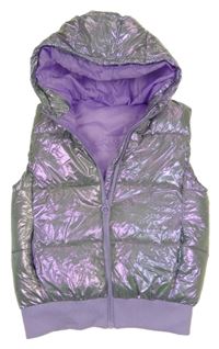 Fialová šusťáková metalická zateplená vesta s kapucí dunnes