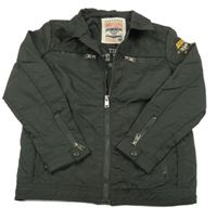 Tmavošedá šusťáková jarní bunda s výšivkou 