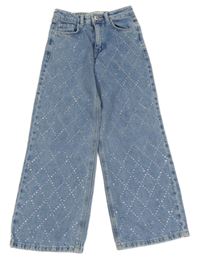 Světlemodré široké rifle s kamínky Denim Co.