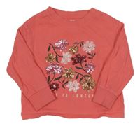 Korálové triko s květinami z flitrů F&F