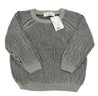 Nové - šedo-černý žebrovaný svetr H&M