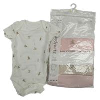 Nové - 5x bílo-růžové body s králíky dunnes 