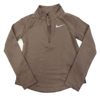 Hnědá sportovní funkční mikina s logem Nike