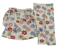 2set - Bílo-barevné květované žebrované úpletové triko + legíny Tu