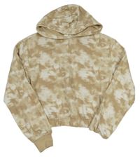 Béžovo-bílá batikovaná crop mikina s kapucí H&M