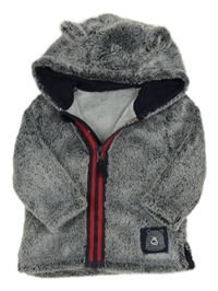 Šedá chlupatá propínací mikina s kapucí Tu