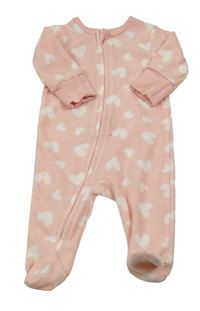 Růžovo-bílý fleecový overal se srdíčky Matalan