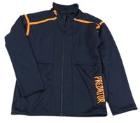 Tmavomodro-neonově oranžová vzorovaná propínací sportovní mikina Adidas