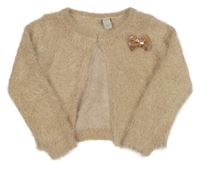 Pudrovo-zlaté třpytivé svetrové chlupaté bolerko s mašlí Monsoon