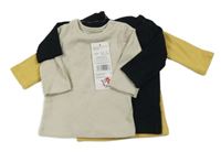 Nové - 3set - 3x žebrované triko - černé + béžové + žluté F&F