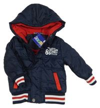 Nové - Tmavomodrá šusťáková zimní bunda s nápisem a kapucí Lupilu