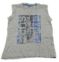 Šedo-modré tílko s nápisem Alive