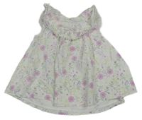 Bílo-lila-zelené květované šaty 