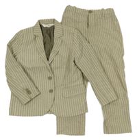 2set - Béžovo-bílé pruhované slavnostní sako + kalhoty H&M