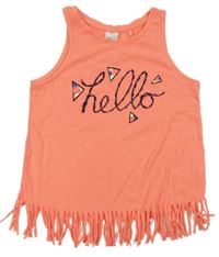 Neonově korálový crop top s nápisem a třásněmi C&A
