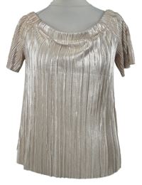 Dámská pudrovo-stříbrná plisovaná halenka s lodičkovým výstřihem zn. New Look 