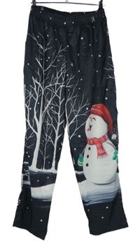 Dámské tmavošedé šusťákové kalhoty se sněhulákem 
