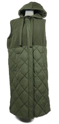 Dámská khaki šusťákovo/huňatá zateplená maxi vesta s kapucí Gina Benotti 