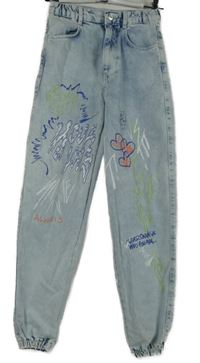 Dámské světlemodré jogger rifle s potiskem Bershka 