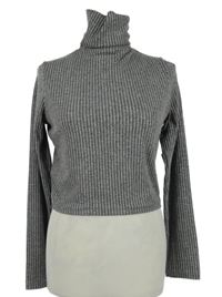 Dámské šedé žebrované crop triko s rolákem 