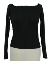 Nové - Dámské černé žebrované crop triko s lodičkovým výstřihem Primark 