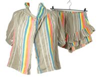 2set - Dámská béžovo-barevná pruhovaná halenka + kraťasy 