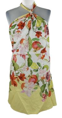 Dámské bílo-žluté květované lněné šaty H&M