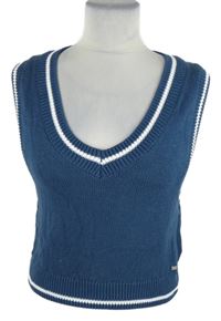 Dámská tmavomodrá svetrová crop vesta s bílým proužkem Pull&Bear 