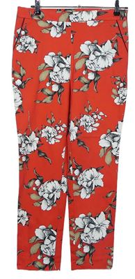 Dámské červené květované plátěné kalhoty F&F