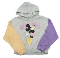 Šedo-lososovo-fialová crop mikina s Mickey Mousem a kapucí H&M