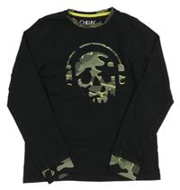 Černo-army triko s lebkou Next 