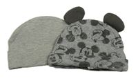 2x bavlněná čepice šedá+ šedá s Mickey Mousem 
