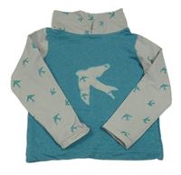 Azurovo-šedá mikina s ptáčky