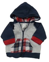 Šedo-tmavomodrá propínací mikina s kostičkami a kapucí PitterPatter