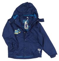 Nové- Tmavomodrá šusťáková jarní bunda s bagrem a kapucí Pocopiano