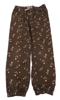 Hnědé květinové plátěné podšité kalhoty Dopodopo