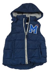 Tmavomodrá šusťáková zateplená vesta s písmenem a kapucí H&M