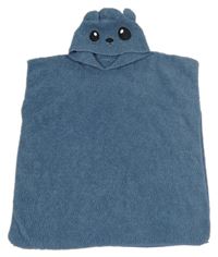 Modré huňaté pončo s kapucí- medvídek