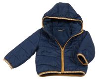 Tmavomodrá šusťáková zimní bunda s kapucí 