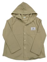 Béžová propínací lehká mikina s nášivkou a kapucí 