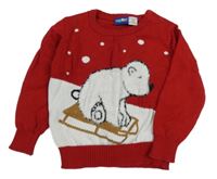 Červeno-bílý svetr s medvědem Lupilu
