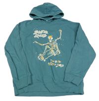 Petrolejová mikina s kostlivcem a kapucí C&A