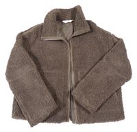 Hnědá huňatá propínací podšitá mikina H&M