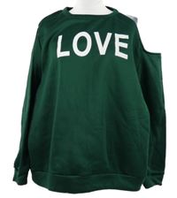 Dámská tmavozelená mikina s nápisem a volným ramenem