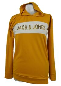 Pánská okrovo-bílá mikina s logem a kapucí Jack & Jones
