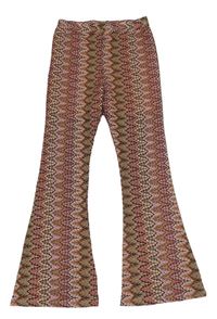 Růžovo-béžové vzorované pletené zvonové kalhoty River Island 