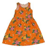 Oranžovo-barevné květované bavlněné šaty s motýly H&M