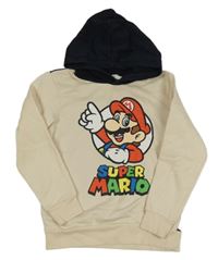 Béžovo-tmavomodrá mikina s Máriem a kapucí H&M