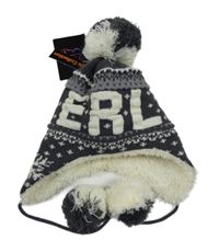 Nové - Tmavošedá zateplená čepice s nápisem a babulemi 