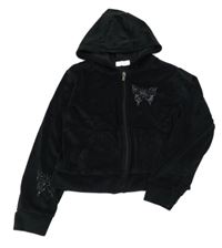 Černá plyšová propínací crop mikina s motýlem a kapucí Primark